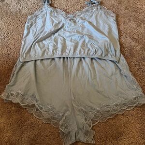 Victoria's Secret Blue Lace Trim Pajama Set